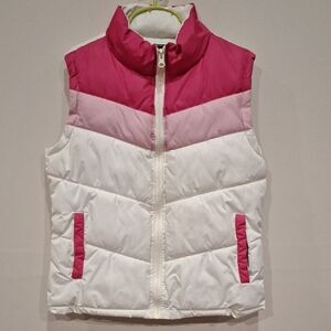 Girls' Medium 7/8 White and Pink Puffer Vest - Cozy Layering Vest